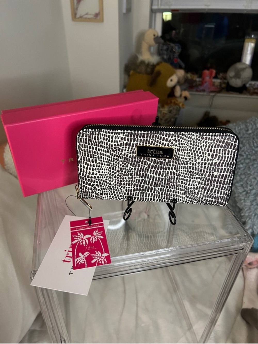 Trina Turk Black and White Textured Zip Wallet